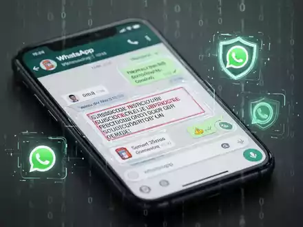 Ein Smartphone-Bildschirm zeigt eine WhatsApp-Nachricht mit einer schädlichen Datei, die Cybersicherheitsbedrohungen und Finanzbetrug darstellt. - Foto: über boerse-global.de