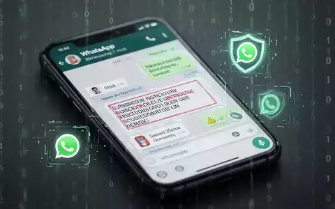 Ein Smartphone-Bildschirm zeigt eine WhatsApp-Nachricht mit einer schädlichen Datei, die Cybersicherheitsbedrohungen und Finanzbetrug darstellt. - Foto: über boerse-global.de
