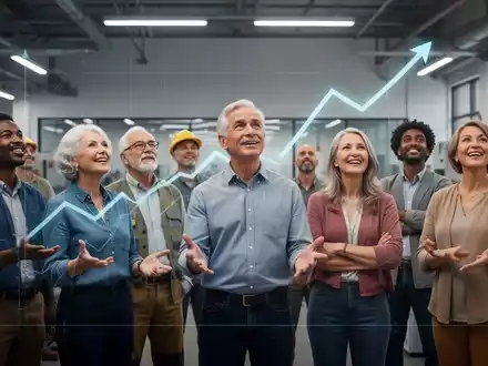 Eine Gruppe vielfältiger Menschen in einem modernen Arbeitsumfeld, die Stärke und Zusammenhalt ausstrahlt, mit subtilen Finanzgrafiken im Hintergrund. - Foto: über boerse-global.de
