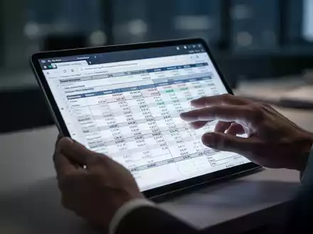 Nahaufnahme eines Tablets, das digitale Finanzdokumente anzeigt, mit unscharfem Bürohintergrund, symbolisiert digitale Wirtschaftsprüfung. - Foto: über boerse-global.de