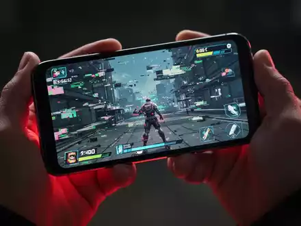 Nahaufnahme von Händen, die ein Smartphone mit einem ruckelnden Handyspiel halten, symbolisiert Leistungsprobleme. - Foto: über boerse-global.de