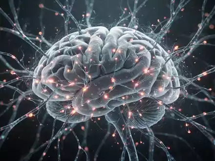 Abstrakte Darstellung eines neuronalen Netzes im Gehirn mit leuchtenden Verbindungen, die neurologische Forschung und Krankheit symbolisieren. - Foto: über boerse-global.de