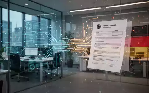 Digitale Dokumente und Datenströme symbolisieren Bürokratieabbau und Digitalisierung in Deutschland. - Foto: über boerse-global.de