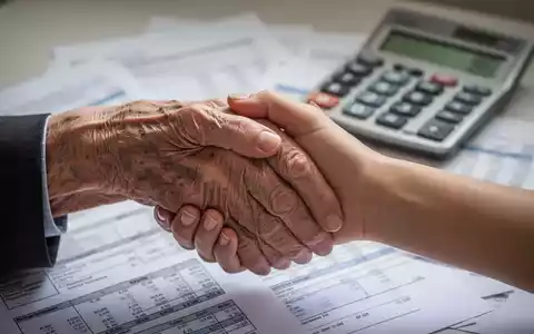 Eine ältere Hand hält sanft eine jüngere Hand, im Hintergrund verschwommen Finanzdokumente und ein Taschenrechner. - Foto: über boerse-global.de