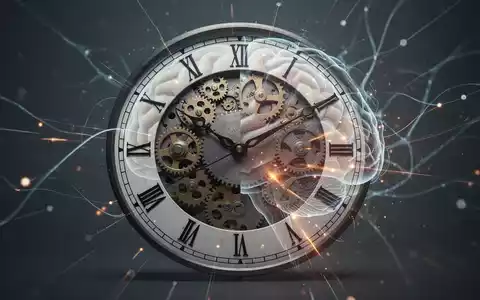 Eine stilisierte Uhr mit Zahnrädern, überlagert von einem abstrakten menschlichen Gehirn, symbolisiert Zeit- und Selbstmanagement. - Foto: über boerse-global.de
