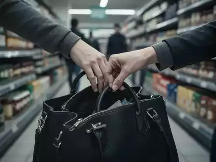 Eine Hand greift heimlich in eine offene Handtasche, die von einer Person in einem Supermarkt getragen wird. - Foto: über boerse-global.de