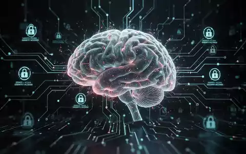 Leuchtendes, abstraktes KI-Gehirn über komplexem digitalen Netzwerk, symbolisiert autonome KI-Bedrohungen für Cybersicherheit und Identität. - Foto: über boerse-global.de