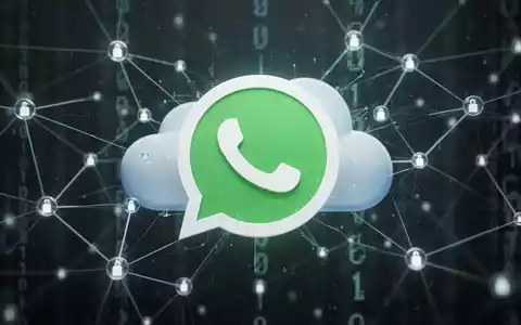 Stilisiertes WhatsApp-Logo über einem Netzwerk aus digitalen Linien und leuchtenden Knoten, das sichere Datenweitergabe und Cloud-Speicher darstellt. - Foto: über boerse-global.de