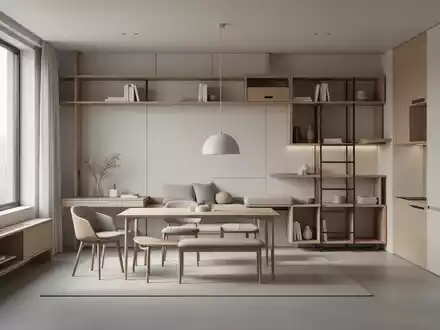 Ein stilvolles, minimalistisches Apartment mit cleveren, platzsparenden Möbeln, das eine effiziente Nutzung des Wohnraums demonstriert. - Foto: über boerse-global.de