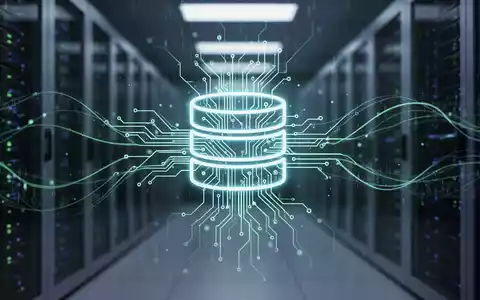 Stilisierte leuchtende Leiterplatte als Datenbank-Symbol mit abstrakten Datenströmen vor unscharfem Tech-Hintergrund. - Foto: über boerse-global.de