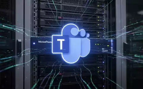 Leuchtendes Microsoft Teams-Logo auf Serverrack projiziert, mit digitalen Datenströmen für integrierte Telefonie und sichere Kommunikation. - Foto: über boerse-global.de