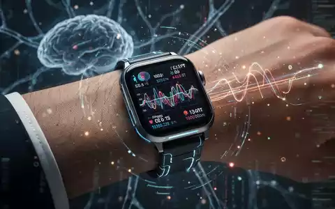 Eine Smartwatch am Handgelenk zeigt Gehirnwellen und Gesundheitsdaten an, im Hintergrund angedeutete neuronale Netze und Datenströme. - Foto: über boerse-global.de