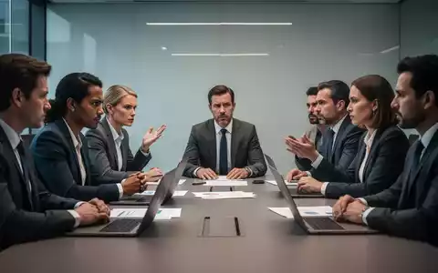 Eine Gruppe von Geschäftsleuten sitzt an einem Konferenztisch und verhandelt, wobei die Körpersprache Anspannung und mögliche Lösung andeutet. - Foto: über boerse-global.de