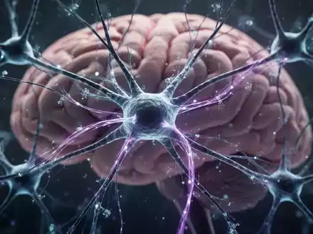 Abstrakte Darstellung von Neuronen und synaptischen Verbindungen im Gehirn mit leuchtenden Lichtströmen, die Aktivität andeuten. - Foto: über boerse-global.de