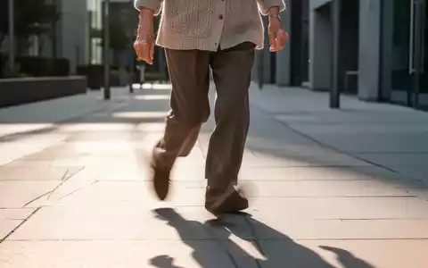 Eine ältere Person, deren Beine in schneller Bewegung auf einem Bürgersteig zu sehen sind, symbolisiert Agilität und Gesundheit. - Foto: über boerse-global.de
