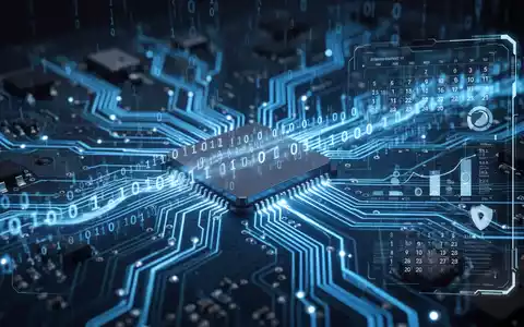 Stilisierte Leiterplatte mit blauem Leuchten und Binärcode, überlagert mit dezentem Kalender und Datenpunkten, symbolisiert Technologie-Updates. - Foto: über boerse-global.de