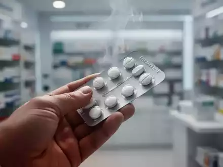 Nahaufnahme einer Hand, die eine Blisterpackung mit Pillen hält, aus der ein leichter, kaum wahrnehmbarer Dampf oder Geruch aufsteigt. - Foto: über boerse-global.de