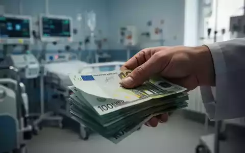 Eine Hand zählt Geldscheine vor einem unscharfen Hintergrund mit medizinischen Geräten, symbolisierend Einsparungen im Gesundheitswesen. - Foto: über boerse-global.de