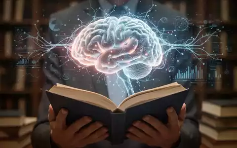 Ein stilisiertes, leuchtendes Gehirn mit digitalen neuronalen Netzen und Hände, die ein Buch halten, symbolisieren Gedächtnistraining und kognitive Gesundheit. - Foto: über boerse-global.de