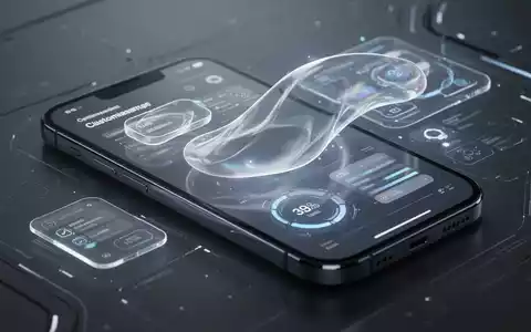 Nahaufnahme einer modernen Smartphone-Oberfläche mit transparenten, flüssig-glasartigen Elementen und anpassbaren Widgets, die sanft leuchten. - Foto: über boerse-global.de