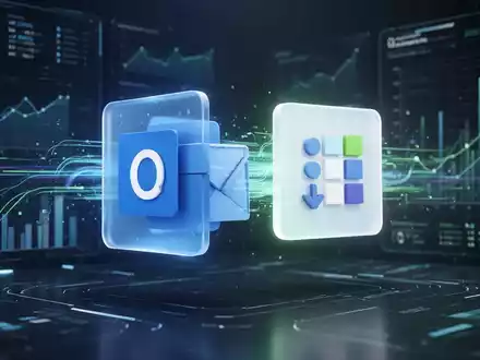 Leuchtendes Microsoft Outlook-Symbol verschmilzt mit Microsoft Planner-Symbol auf digitaler Oberfläche, symbolisiert Integration und Produktivität. - Foto: über boerse-global.de