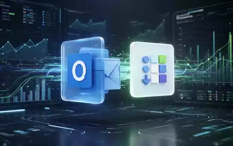 Leuchtendes Microsoft Outlook-Symbol verschmilzt mit Microsoft Planner-Symbol auf digitaler Oberfläche, symbolisiert Integration und Produktivität. - Foto: über boerse-global.de