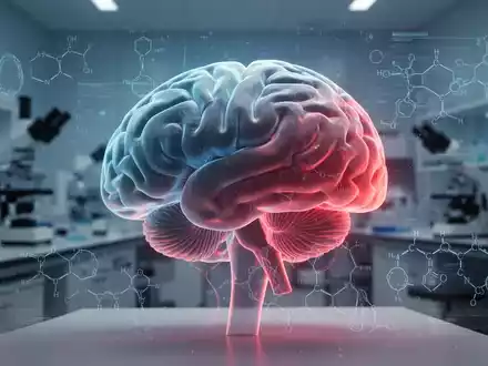 Ein stilisiertes, leuchtendes Gehirnmodell mit digitalen Datenströmen in einem medizinischen Forschungslabor, das den Zusammenhang zwischen Stoffwechsel und Gehirnalterung darstellt. - Foto: über boerse-global.de