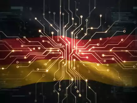 Stilisierte neuronale Netzstruktur mit dezenter Deutschlandflagge, Symbol für KI-Regulierung und Medienrecht. - Foto: über boerse-global.de