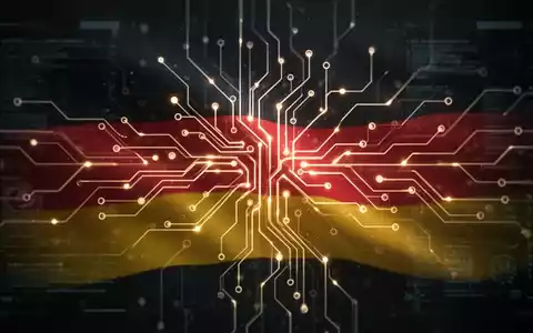 Stilisierte neuronale Netzstruktur mit dezenter Deutschlandflagge, Symbol für KI-Regulierung und Medienrecht. - Foto: über boerse-global.de