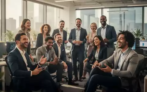 Eine Gruppe lächelnder Fachkräfte in einem modernen Büro, die entspannte Aktivitäten genießen, was eine kürzere Arbeitswoche andeutet. - Foto: über boerse-global.de