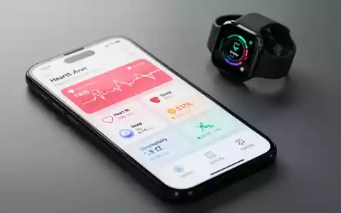 Ein Smartphone zeigt eine Gesundheits-App mit Schlaf- und Wellnessdaten, daneben eine Smartwatch auf einer sauberen Oberfläche. - Foto: über boerse-global.de