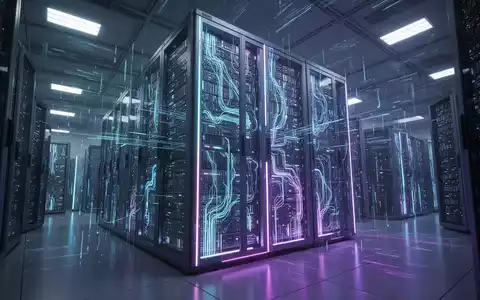 Ein riesiger, futuristischer Supercomputer-Server-Rack mit leuchtenden Schaltkreisen in einem hochmodernen Rechenzentrum. - Foto: über boerse-global.de