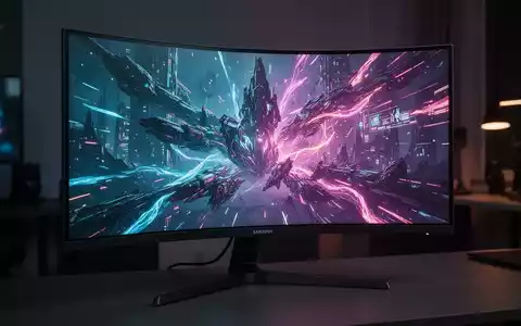 Nahaufnahme eines gebogenen Samsung Odyssey Gaming-Monitors mit lebendigen, futuristischen Grafiken, die sein immersives Design betont. - Foto: über boerse-global.de