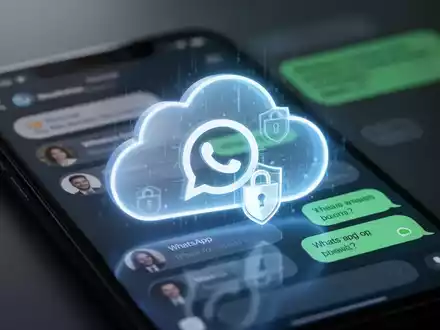 Stilisierte, leuchtende Wolke mit dezentem WhatsApp-Logo, vor modernem Smartphone-Interface mit Chatblasen. - Foto: über boerse-global.de