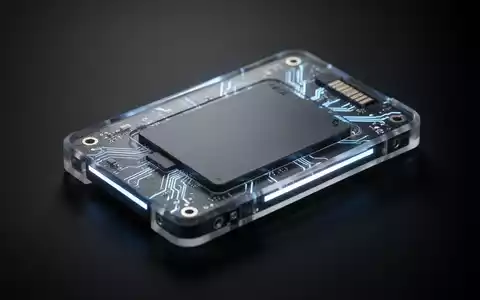 Schlankes, futuristisches SSD mit blau-weißer Beleuchtung, teilweise in transparentem Gehäuse mit sichtbaren Schaltkreisen. - Foto: über boerse-global.de