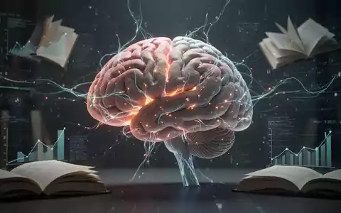 Ein abstraktes Bild eines stilisierten Gehirns mit leuchtenden neuronalen Verbindungen, umgeben von digitalen Datenströmen und Lernmaterialien. - Foto: über boerse-global.de