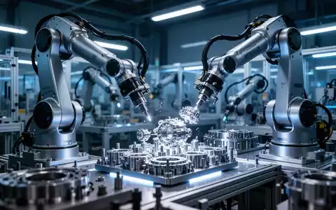 Roboterarme in einer hochmodernen Fabrik montieren präzise Bauteile, symbolisierend den Start der Serienproduktion. - Foto: über boerse-global.de