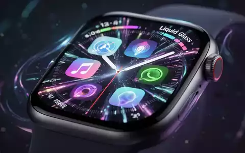 Nahaufnahme eines Apple Watch-Bildschirms mit farbenfrohem, dynamischem 'Liquid Glass'-Interface, neuen App-Icons und einer Siri-KI-Eingabeaufforderung. - Foto: über boerse-global.de