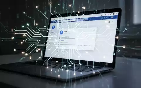 Leuchtendes, abstraktes neuronales Netzwerk-Design über einem Laptop-Bildschirm mit E-Mail-Posteingang, symbolisiert KI-gestützte E-Mail-Automatisierung. - Foto: über boerse-global.de