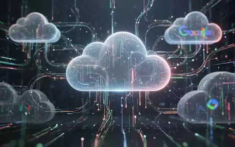Abstrakte digitale Wolken mit leuchtenden Datenströmen, die Googles Cloud-KI-Infrastruktur und Unternehmenssupport für Claude darstellen. - Foto: über boerse-global.de