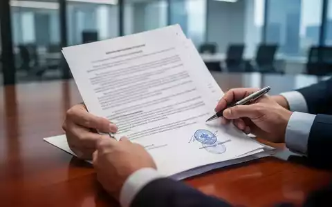 Hände halten juristische Dokumente mit einem Stempel und einem Stift auf einem Schreibtisch, unscharfer Bürohintergrund. - Foto: über boerse-global.de