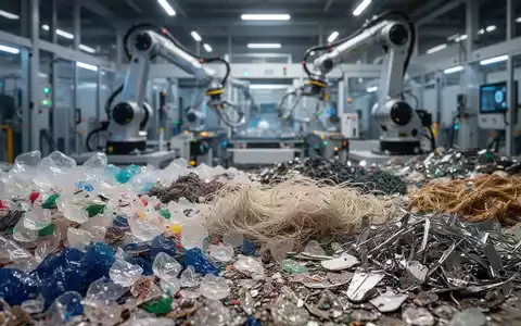 Nahaufnahme von sortierten Recyclingmaterialien wie Kunststoffflocken und Textilfasern, im Hintergrund eine moderne Recyclinganlage. - Foto: über boerse-global.de