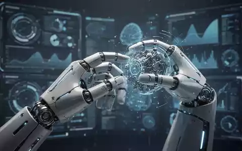 Eine anspruchsvolle humanoide Roboterhand mit metallischen Fingern und einer leuchtenden Handfläche interagiert sanft mit einem komplexen, durchscheinenden Objekt. - Foto: über boerse-global.de