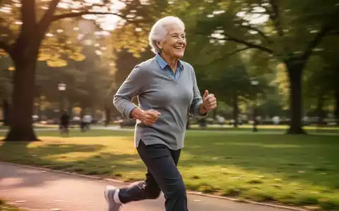 Eine ältere Person läuft zügig und energisch in einem Park, symbolisierend Bewegung, Anti-Aging und Demenzprävention. - Foto: über boerse-global.de