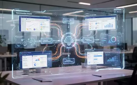 Eine futuristische, integrierte digitale Arbeitsbereichsoberfläche mit verbundenen Work-Management-Tools und KI-Automatisierungen. - Foto: über boerse-global.de