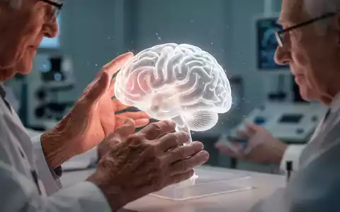 Ältere Hände berühren ein leuchtendes Gehirnmodell mit verschwommenem medizinischem Hintergrund, das Hoffnung bei Alzheimer symbolisiert. - Foto: über boerse-global.de