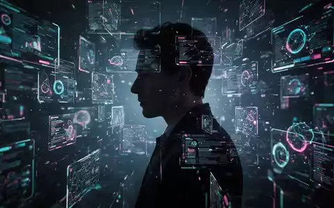 Eine Silhouette vor einem fragmentierten, leuchtenden Bildschirm, der die Herausforderung der Konzentration in der digitalen Welt symbolisiert. - Foto: über boerse-global.de