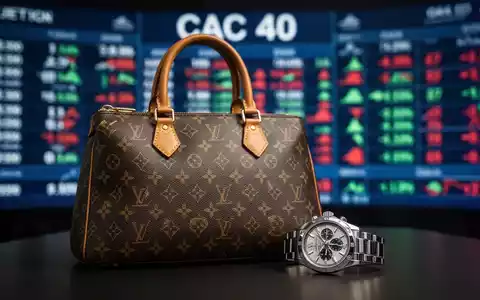 CAC 40 Ticker im Hintergrund, mit einer Luxushandtasche und einer Uhr im Vordergrund, die den Luxussektor repräsentieren. - Foto: über boerse-global.de