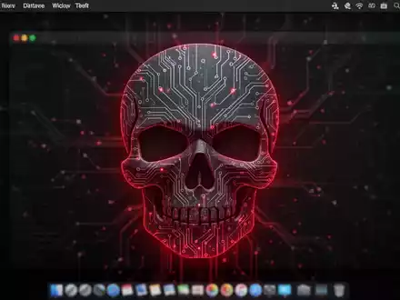 Ein stilisiertes, bedrohliches digitales Schädel-Symbol mit Leiterplattenmustern, das rot leuchtet und aus einem dunklen macOS-Interface hervortritt. - Foto: über boerse-global.de