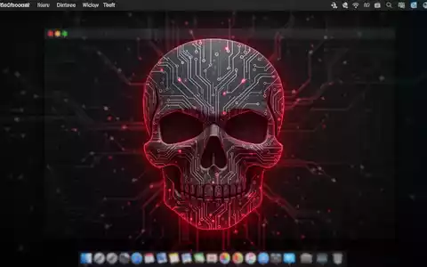 Ein stilisiertes, bedrohliches digitales Schädel-Symbol mit Leiterplattenmustern, das rot leuchtet und aus einem dunklen macOS-Interface hervortritt. - Foto: über boerse-global.de